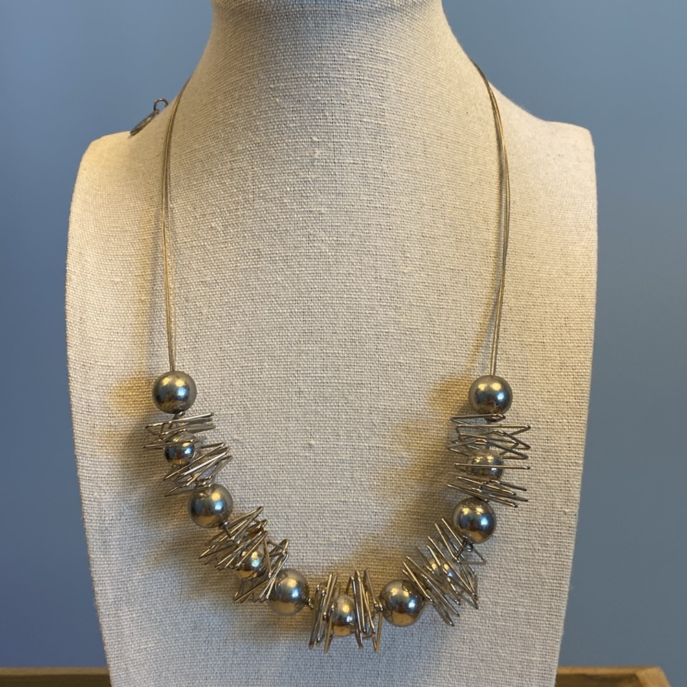Silver Statement Necklace with Funky Beaded Accents